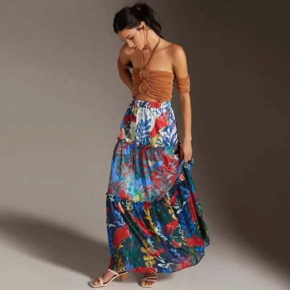 Anthropologie Skirt Women's Small Hutch Floral Tiered Maxi Bohemian Summer Boho - Picture 8 of 8